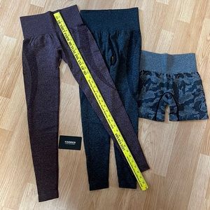 YEOREO Womens leggings, 2 ankle & 1 shorts, all XS